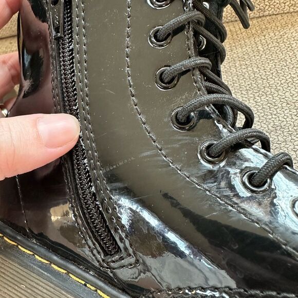 Doc Martens Kids Patent Leather Black Combat Boots Size 3 - Picture 4 of 11